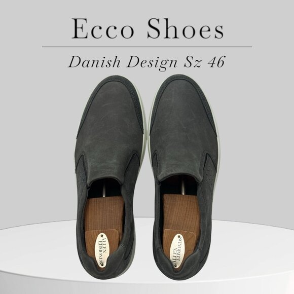 Ecco Mens Gray Slip-On Leather Shoes Sz 46-12 US Danish Design Casual Sneakers - Picture 1 of 14